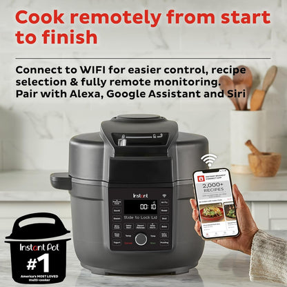 6.5 Quart Duo Crisp Ultimate Lid with WIFI, 13-In-1 Air Fryer and Pressure Cooker Combo, Sauté, Slow Cook, Bake, Steam, Warm, Roast, Dehydrate, Sous Vide, & More, Includes App with Recipes