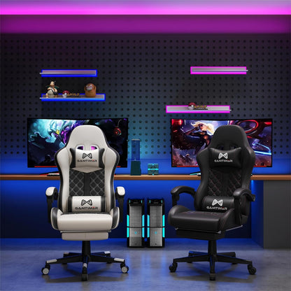 Office Chair, 400 Lbs Adult Chair, High Back Computer Chair with Footrest and Linked Armrests, Office Video Game Chair with Lumbar Support (White)