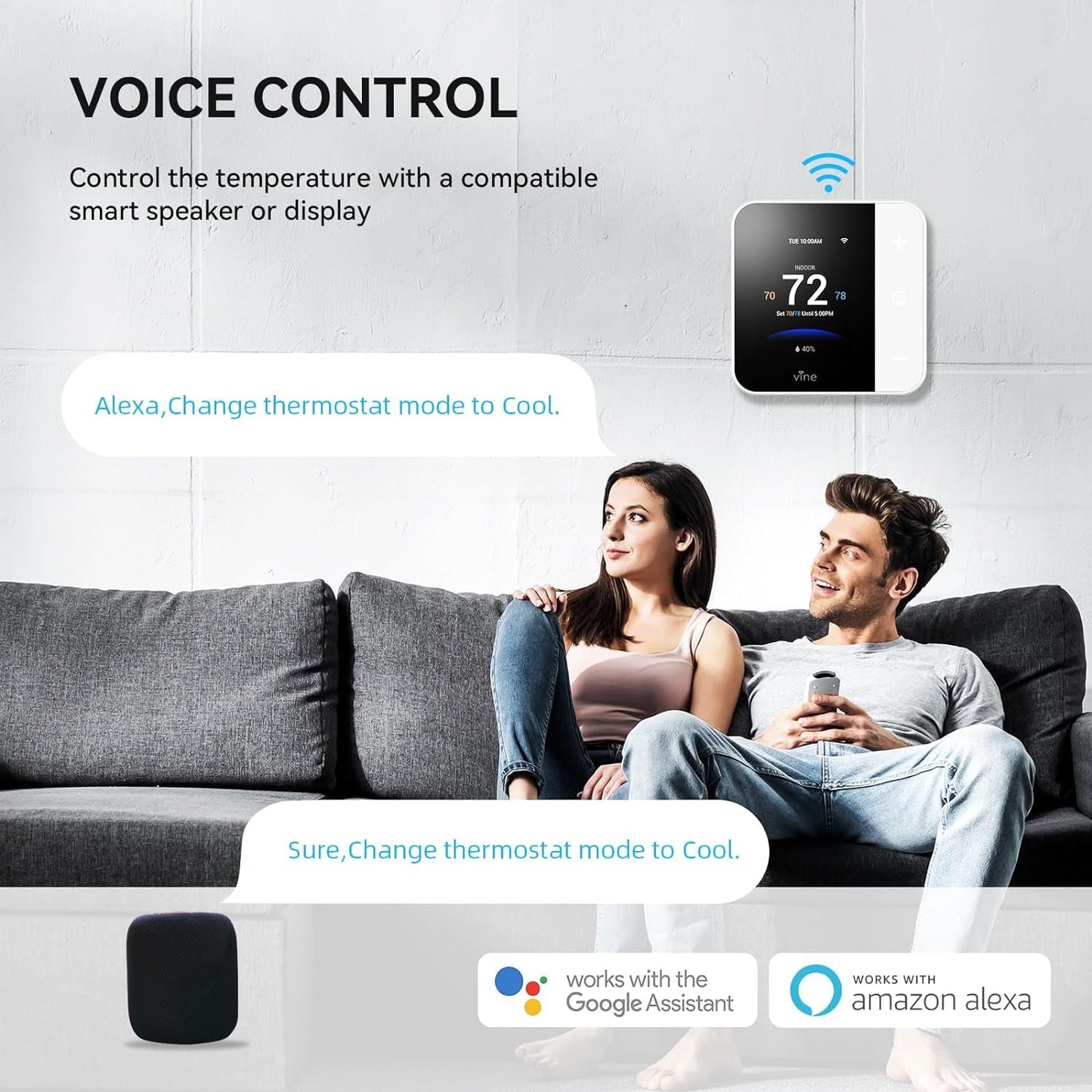 Thermostat for Home with Touchscreen Color Display, Wifi Smart Thermostat Compatible with Alexa and Google Assistant, 7Day/8Period Programmable, Energy Saving, C-Wire Required, Screen Size 2.8"