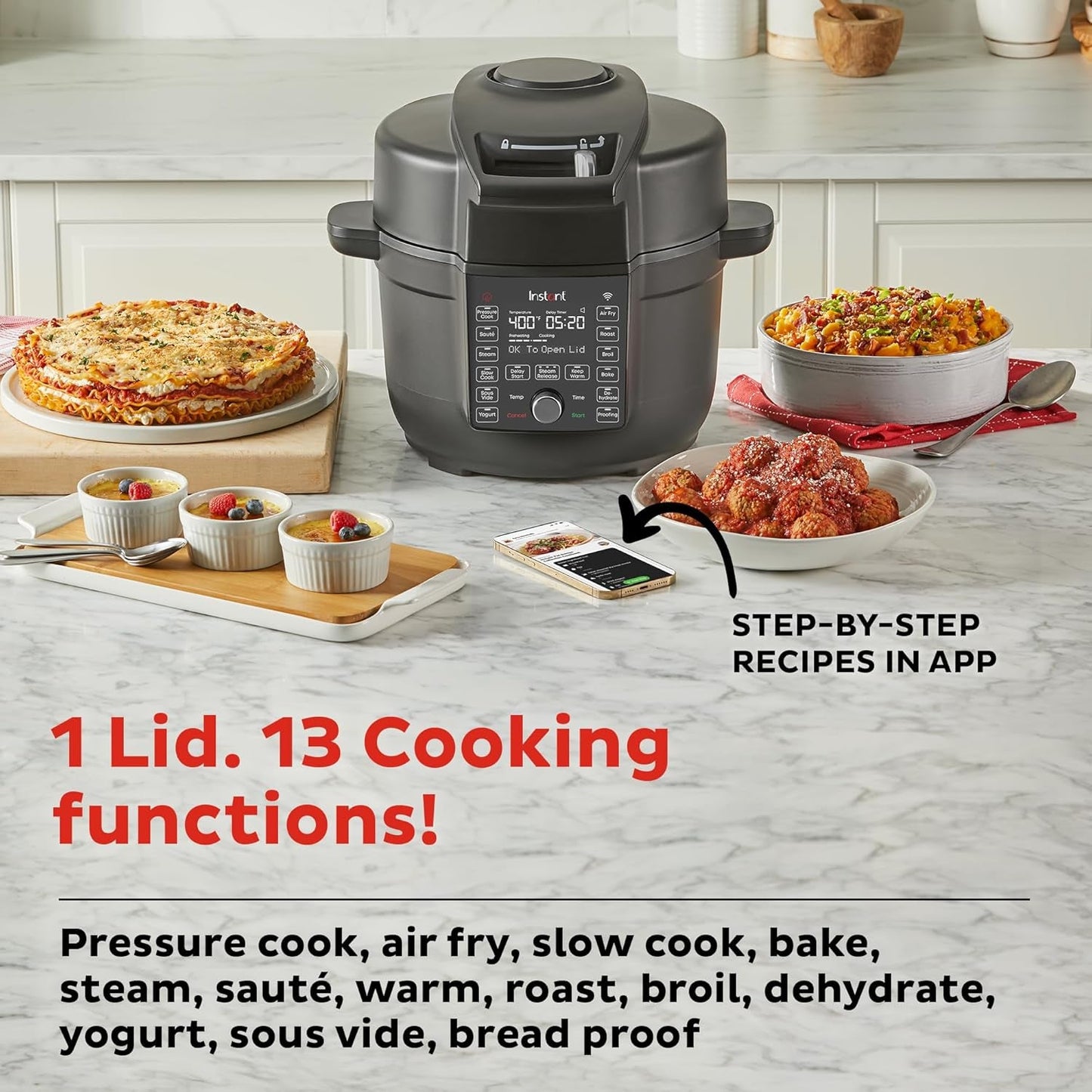 6.5 Quart Duo Crisp Ultimate Lid with WIFI, 13-In-1 Air Fryer and Pressure Cooker Combo, Sauté, Slow Cook, Bake, Steam, Warm, Roast, Dehydrate, Sous Vide, & More, Includes App with Recipes