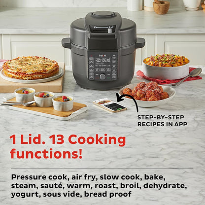 6.5 Quart Duo Crisp Ultimate Lid with WIFI, 13-In-1 Air Fryer and Pressure Cooker Combo, Sauté, Slow Cook, Bake, Steam, Warm, Roast, Dehydrate, Sous Vide, & More, Includes App with Recipes
