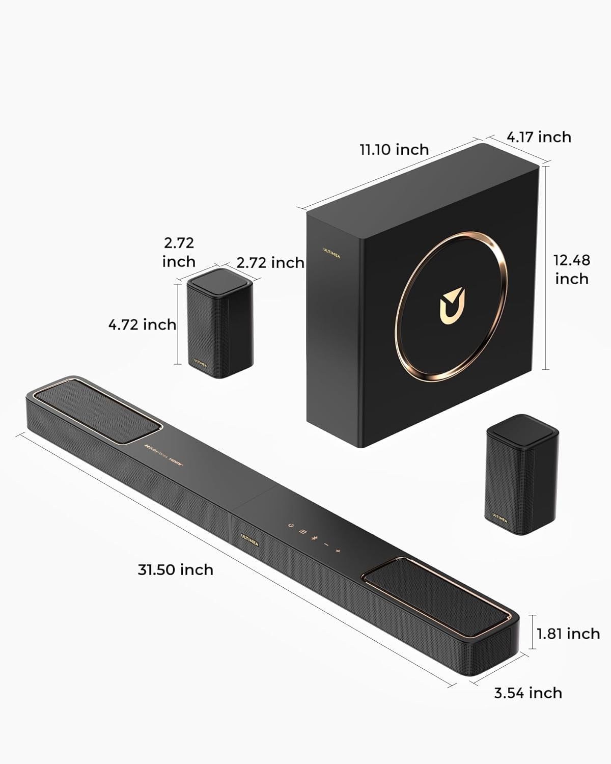 5.1.2Ch Sound Bar with Dolby Atmos, Surround Sound System for TV with 2 Surround Speakers, Sound Bar for Smart TV, Soundbar with Subwoofer for Home Theater, BT 5.4, HDMI Earc, Skywave F40
