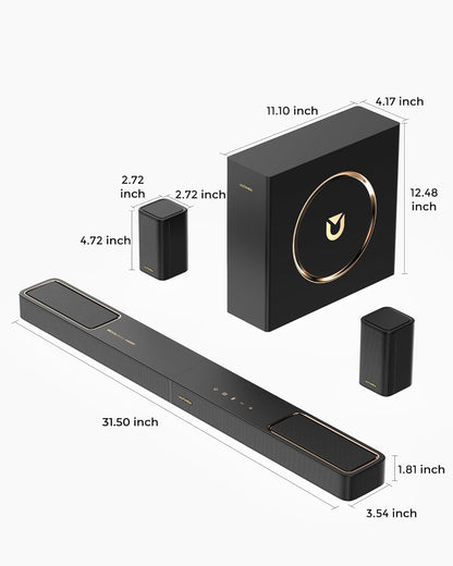 5.1.2Ch Sound Bar with Dolby Atmos, Surround Sound System for TV with 2 Surround Speakers, Sound Bar for Smart TV, Soundbar with Subwoofer for Home Theater, BT 5.4, HDMI Earc, Skywave F40