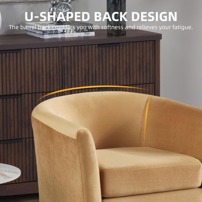Accent Barrel Chair with Ottoman, Modern Comfy Armchair, Upholstered in Velvet, Reading Chair with Footrest, Contemporary Lounge for Living Room Bedroom Reading Room (Yellow)