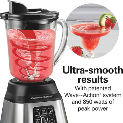 Blender for Smoothies with 5 Functions Including Auto Smoothie Cycle, Wave Action System for Ultra Smooth Results, 850 Watts, 40Oz BPA Free Glass Jar, Stainless Steel (56208)
