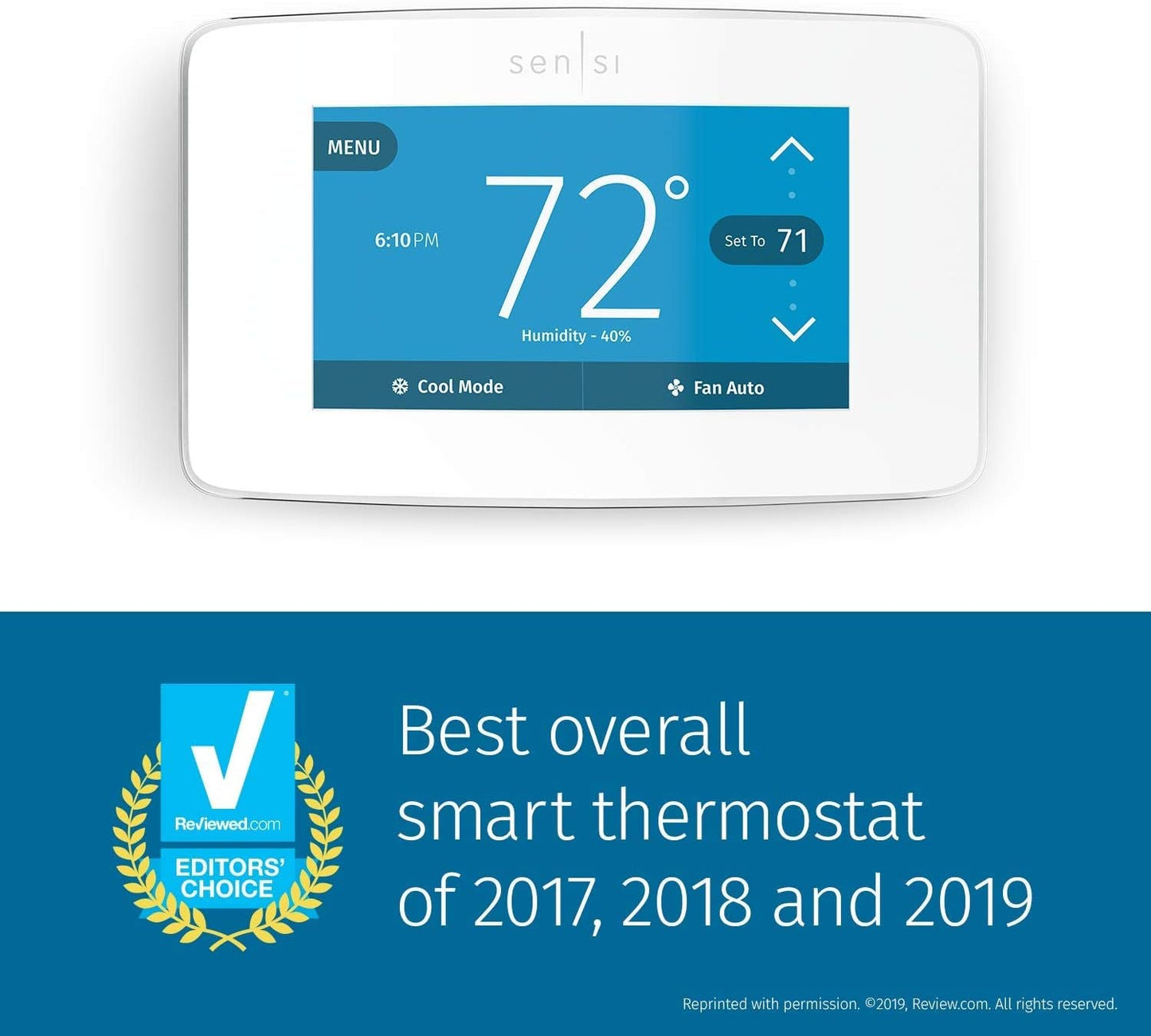 Sensi Touch Wi-Fi Smart Thermostat with Touchscreen Color Display, Works with Alexa, Energy Star Certified, C-Wire Required, ST75W , White