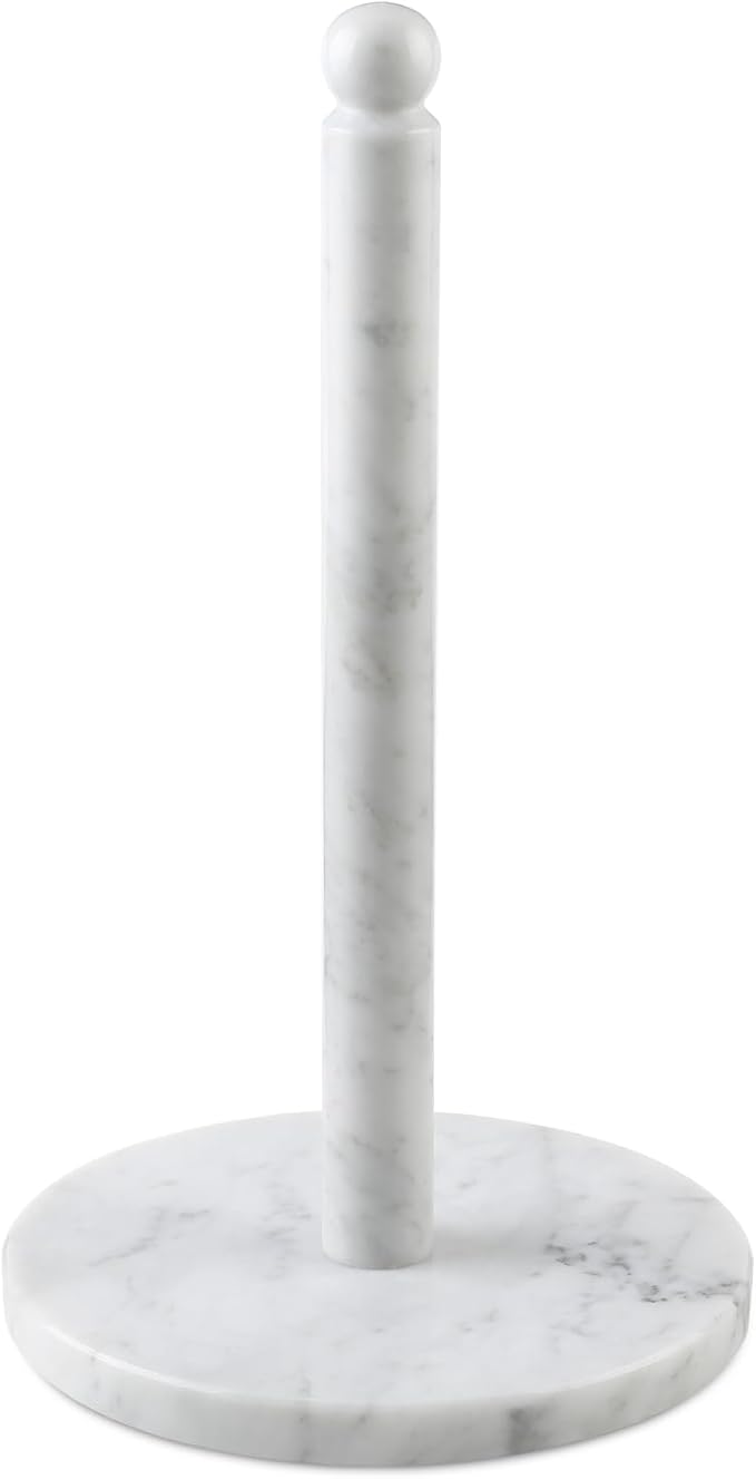 Koville Italian Marble Paper Towel Holder Countertop, Stone Rod Paper Towel Holder Stand for Kitchen Storage, for Standard or Jumbo-Sized Rolls(Bianco Carrara)