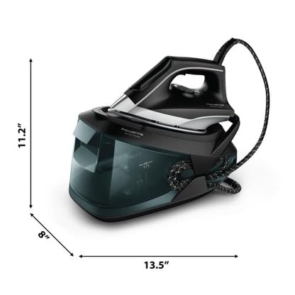 Rowenta Iron Steamer for Clothes Master Steam Station, Professional Steam Iron for Clothes with Stainless Steel Soleplate, 57 Oz, 400 Microsteam Holes, Built-In Pump, 1750 Watts, Black/Green, VR8338