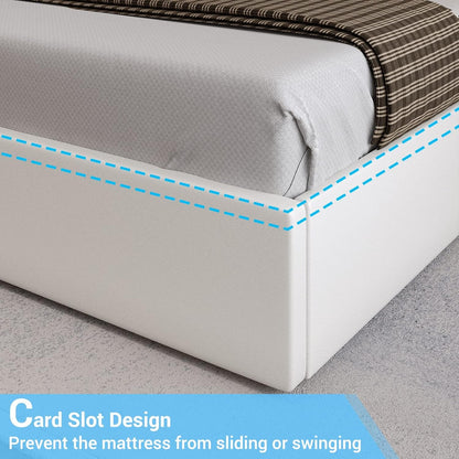 Queen Bed Frame with 4 Storage Drawers and LED Lights, Faux Leather Upholstered Platform Bed Frame Queen Size with USB Ports & Adjustable LED Headboard, No Box Spring Needed, Noise Free, White