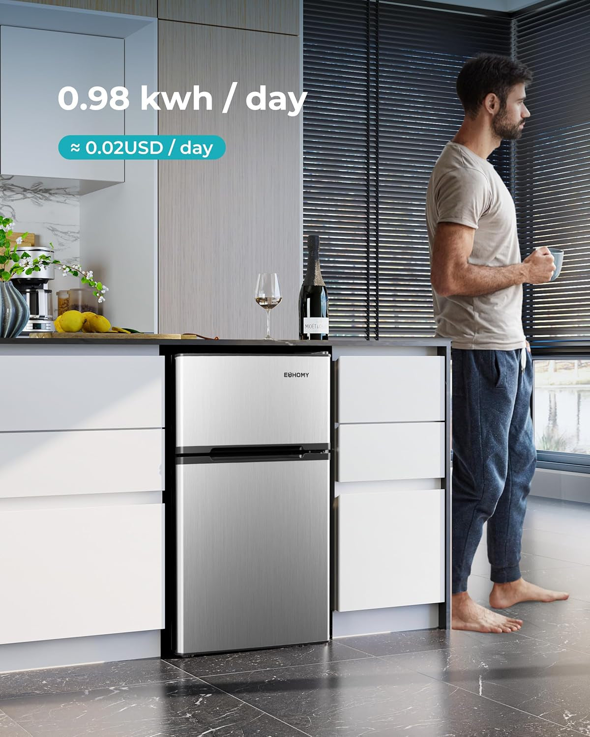 Mini Fridge with Freezer, 3.2 Cu.Ft Mini Refrigerator Fridge, 2 Door for Bedroom/Dorm/Office/Apartment - Food Storage or Cooling Drinks, Silver