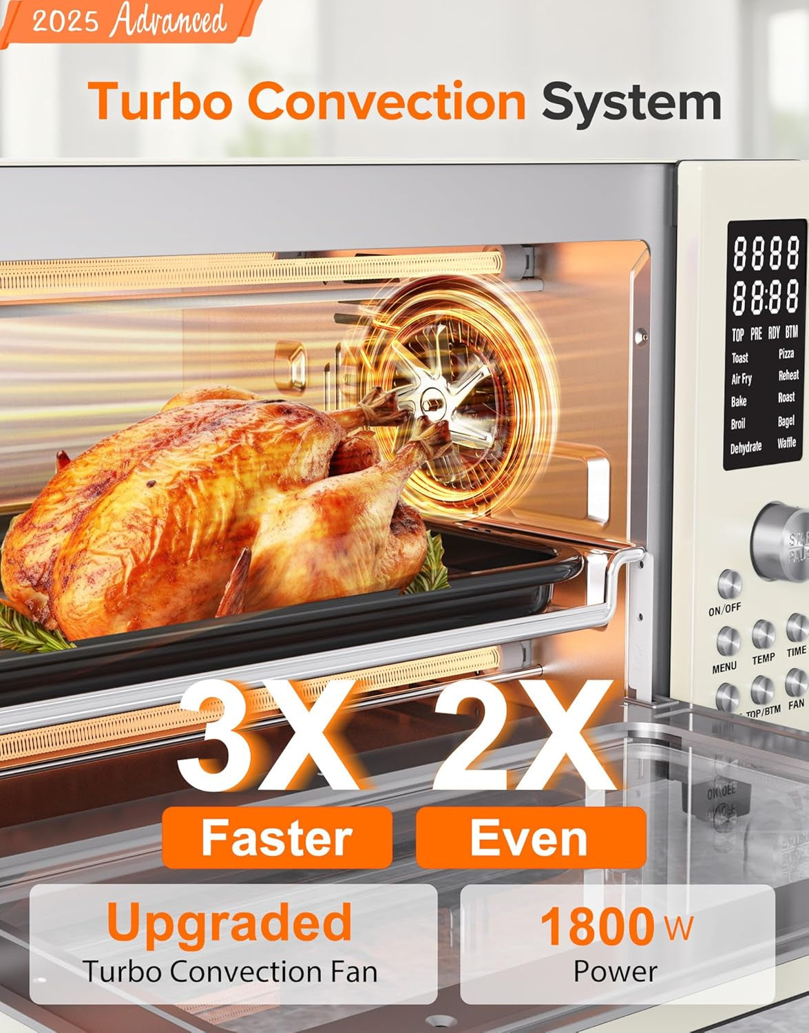 Bravo Pro Smart Air Fryer Toaster Oven Combo, Airfryer Convection Oven Countertop, 10-In-1 Functions with Quicker & Even Crisp Technology, 1800W, 50-450°F, Pfas-Free, 21QT, Vanilla Cream