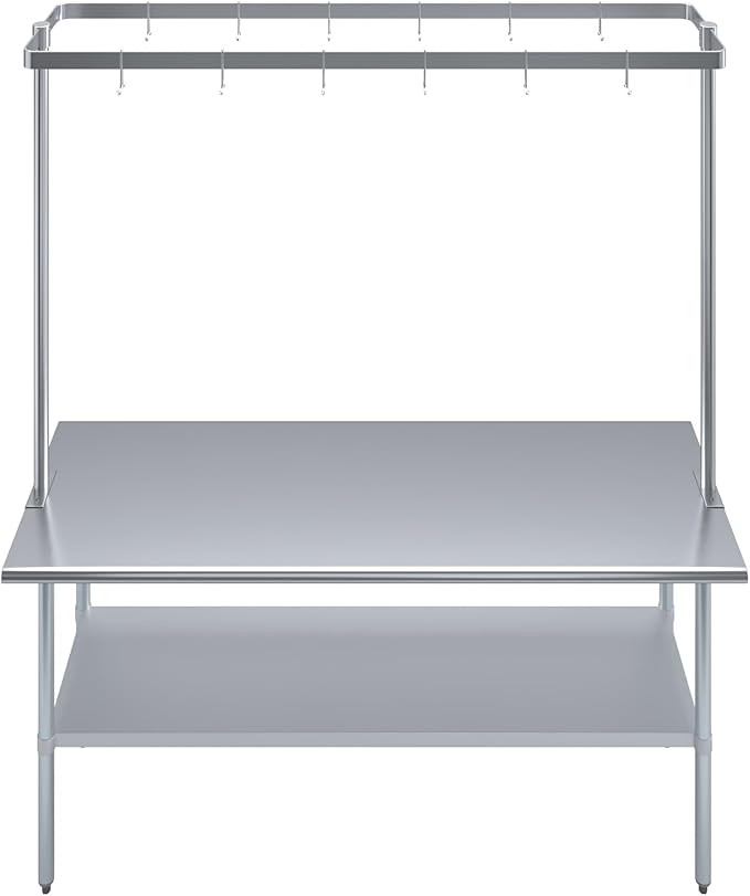 AmGood 72 in. Stainless Steel Table-Mounted Pot Rack With 8 Hooks
