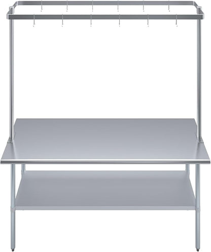 AmGood 72 in. Stainless Steel Table-Mounted Pot Rack With 8 Hooks