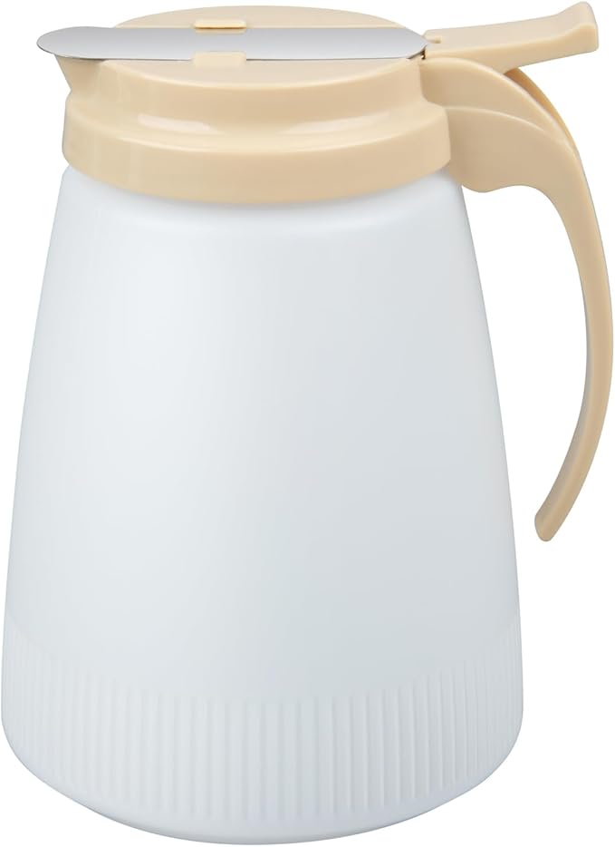 Restaurantware-Chef 101 48 Ounce All Purpose Syrup Dispensers, 10 Honey Dispensers - Beige Top, Stainless Steel Slide Cover, Plastic Pancake Syrup Bottle, Perfect For Diners, Restaurants, Home