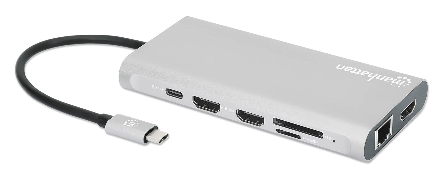 Manhattan Usb-C Pd 12-In-1 Docking Station With Mst For Three Hdmi Monitors