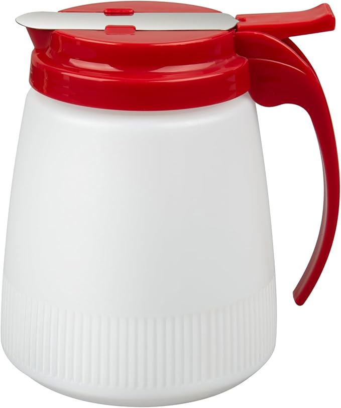 Restaurantware-Chef 101 32 Ounce All Purpose Syrup Dispensers, 10 Honey Dispensers - Red Top, Stainless Steel Slide Cover, Plastic Pancake Syrup Bottle, Perfect For Diners, Restaurants, Home