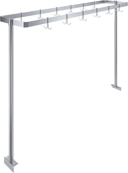 AmGood 72 in. Stainless Steel Table-Mounted Pot Rack With 8 Hooks