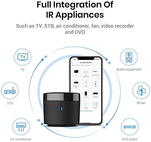 Broadlink Rm4 Mini Smart Remote And Sensor Cable Set Rm4 Mini S (2.4 Ghz Wi-Fi Only), Universal Ir Remote Control Hub With Tempe