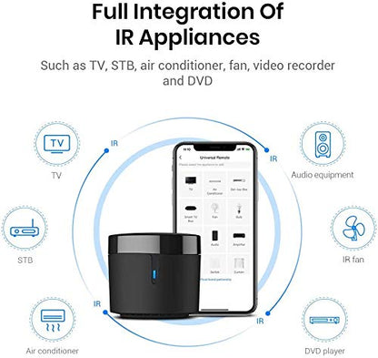 Broadlink Rm4 Mini Smart Remote And Sensor Cable Set Rm4 Mini S (2.4 Ghz Wi-Fi Only), Universal Ir Remote Control Hub With Tempe