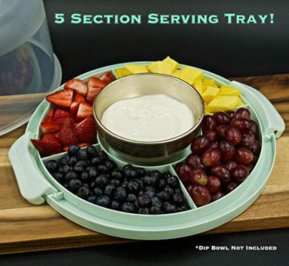 Round Cake Carrier Two Sided Cake Holder Serves as Five Section Serving Tray, Portable Fits 10 inch Cake, Box Comes With Handle, Container Holds Pies (Green)