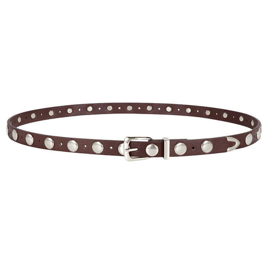 JASGOOD Women Studded Belt Skinny Leather Belt Ladies Thin Waist Belt Fashion Leather Belt for Jeans Pants Dress