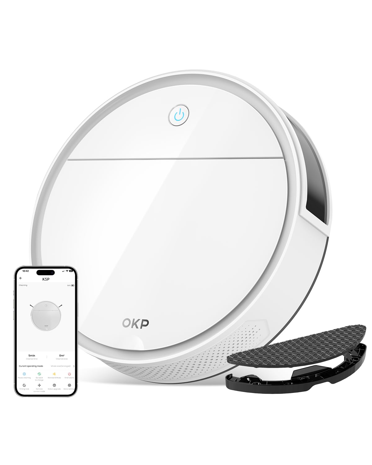 Okp K5 Pro Robot Vacuum And Mop, 3 In 1 Mopping Robotic Vacuum With 5000Pa Suction Power, 180 Mins Runtime, Quiet Design, Wi-Fi/