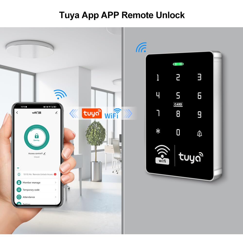 QTTYELOK Wifi Tuya APP Access Control System Waterproof Kits RFID Keypad Controller 125KHz 13.56MHz + Door Electric Strike Lock + DC12V Power Supply, 10,000 Large User Capacity
