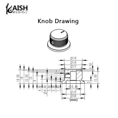 Kaish 3Pcs Aluminium Potentiometer Knobs 1/4 Universal Top Hat Knobs Bell Control Knob With Set Screw For Guitar/Bass/Amps/Pream