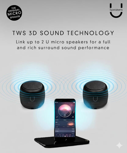 Fashionit U Micro - Small Bluetooth Speaker | Coin-Sized Speakers Bluetooth Wireless With Built-In Mic & Remote Shutter | Portab