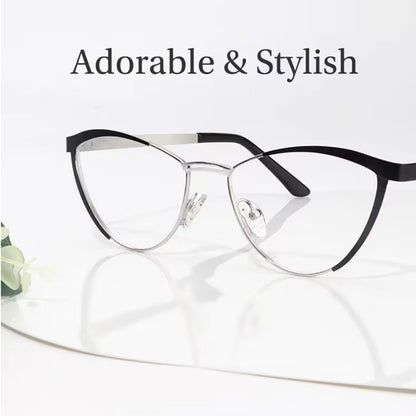Zeelool Women S Metal Browline Cat Eye Blue Light Blocking Glasses Sydney Fm0125-01 Black