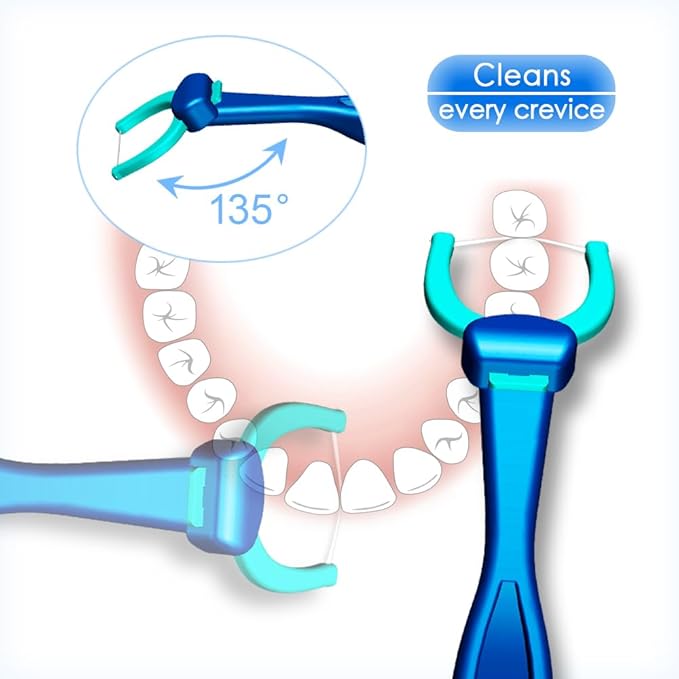 T.Smile NoFuss Dental Flosser Kit, 5-inch Long Handles & Refill Heads, Extra-Strength Floss for Comfortable Clean, Fluoride Free, (3 Handles + 60 Extra-Strength Floss Refills)