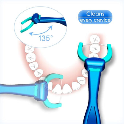 T.Smile NoFuss Dental Flosser Kit, 5-inch Long Handles & Refill Heads, Extra-Strength Floss for Comfortable Clean, Fluoride Free, (3 Handles + 60 Extra-Strength Floss Refills)