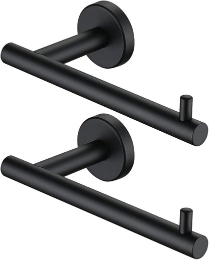JQK Black Toilet Paper Holder, 5 Inch 304 Stainless Steel Thick 0.8mm Tissue Paper Dispenser, Matte Black Wall Mount 2 Pack, TPH100-PB-P2