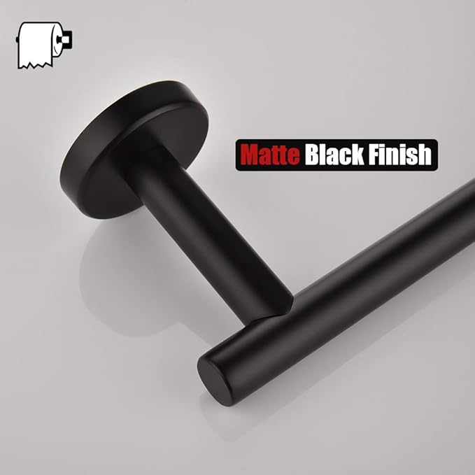 JQK Black Toilet Paper Holder, 5 Inch 304 Stainless Steel Thick 0.8mm Tissue Paper Dispenser, Matte Black Wall Mount 2 Pack, TPH100-PB-P2