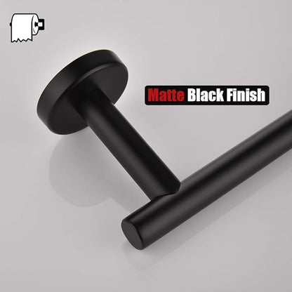 JQK Black Toilet Paper Holder, 5 Inch 304 Stainless Steel Thick 0.8mm Tissue Paper Dispenser, Matte Black Wall Mount 2 Pack, TPH100-PB-P2