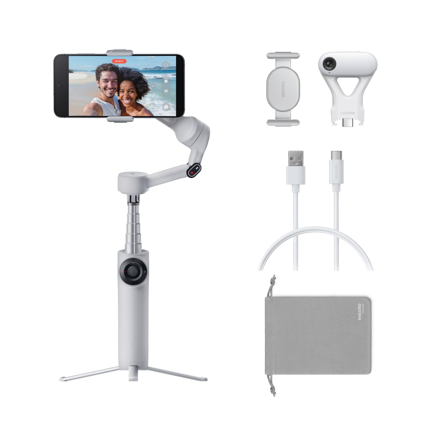 Insta360 Flow 2 Plus Ai Tracker Bundle Grey - Foldable Phone Gimbal, Ai Tracking With Any App, Multi-Person Tracking, Built-In T