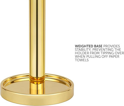 Ivilon Paper Towel Holder Stand - Steady and Easy Tear - Fits All Paper Towel Rolls - Gold Polished