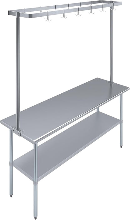 AmGood 72 in. Stainless Steel Table-Mounted Pot Rack With 8 Hooks