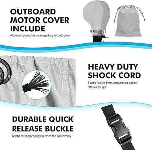 Boatpro Trailerable Boat Cover 14-16ft with Outboard Motor Cover, 900D Marine Canvas Waterproof Heavy Duty Boat Covers for 14 feet 15ft 16' Foot V-Hull Bass Boat Tri-Hull Runabout Boat, Silver