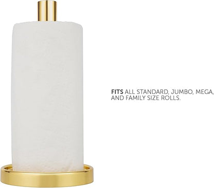 Ivilon Paper Towel Holder Stand - Steady and Easy Tear - Fits All Paper Towel Rolls - Gold Polished