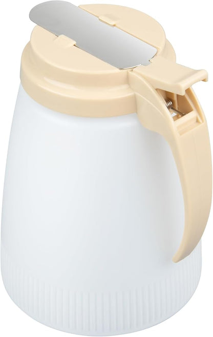 Restaurantware-Chef 101 48 Ounce All Purpose Syrup Dispensers, 10 Honey Dispensers - Beige Top, Stainless Steel Slide Cover, Plastic Pancake Syrup Bottle, Perfect For Diners, Restaurants, Home