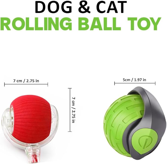 Interactive Cat Ball Toy – Smart Rolling Pet Ball with Obstacle Avoidance, USB Rechargeable, Cord Tail Design – Fun Enrichment Toy for Indoor Cats & Small Dogs (Green + Red)