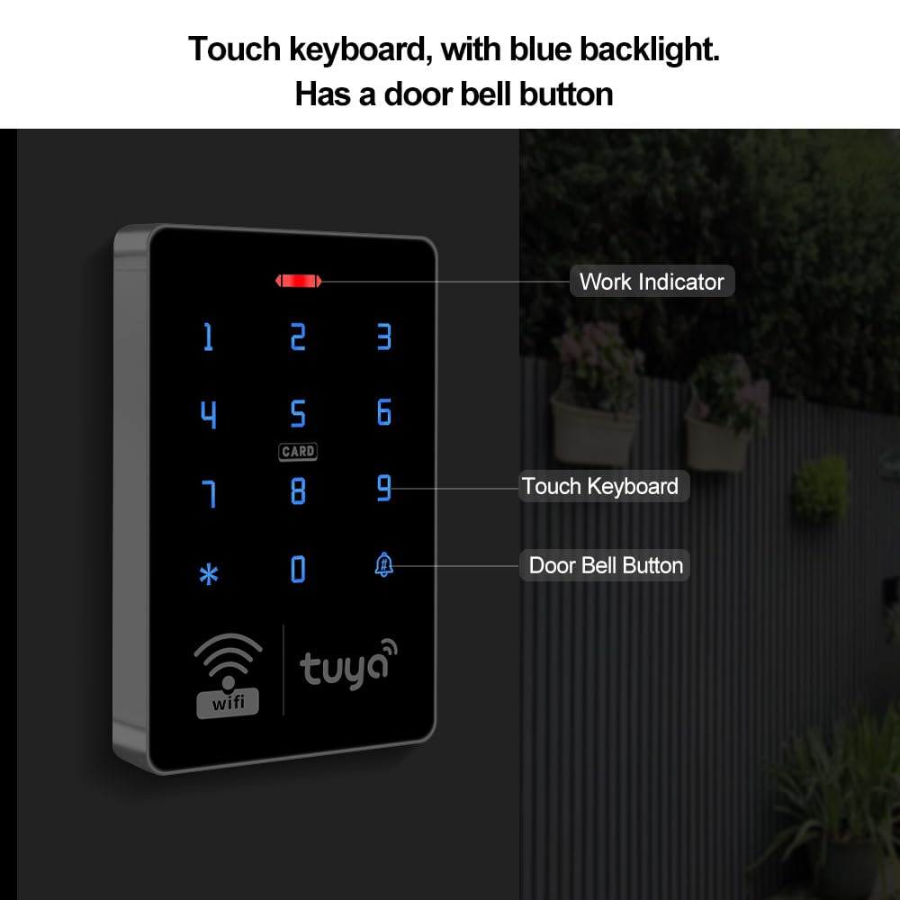 QTTYELOK Wifi Tuya APP Access Control System Waterproof Kits RFID Keypad Controller 125KHz 13.56MHz + Door Electric Strike Lock + DC12V Power Supply, 10,000 Large User Capacity