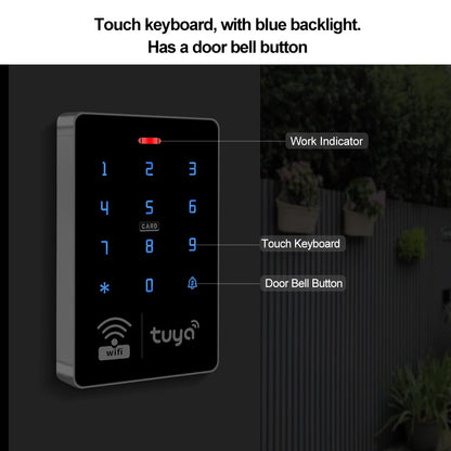 QTTYELOK Wifi Tuya APP Access Control System Waterproof Kits RFID Keypad Controller 125KHz 13.56MHz + Door Electric Strike Lock + DC12V Power Supply, 10,000 Large User Capacity