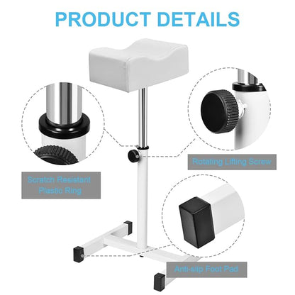Adjustable Height Pedicure Stool with Soft Cushion, Non-Slip Footrest for Salon Spa Beauty, White