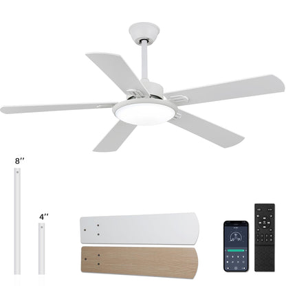 Rienaza 52 Inch Ceiling Fans With Lights And Remote Control,White Ceiling Fan With Light,Reversible,3Cct,Dimmable, Noiseless,Mod