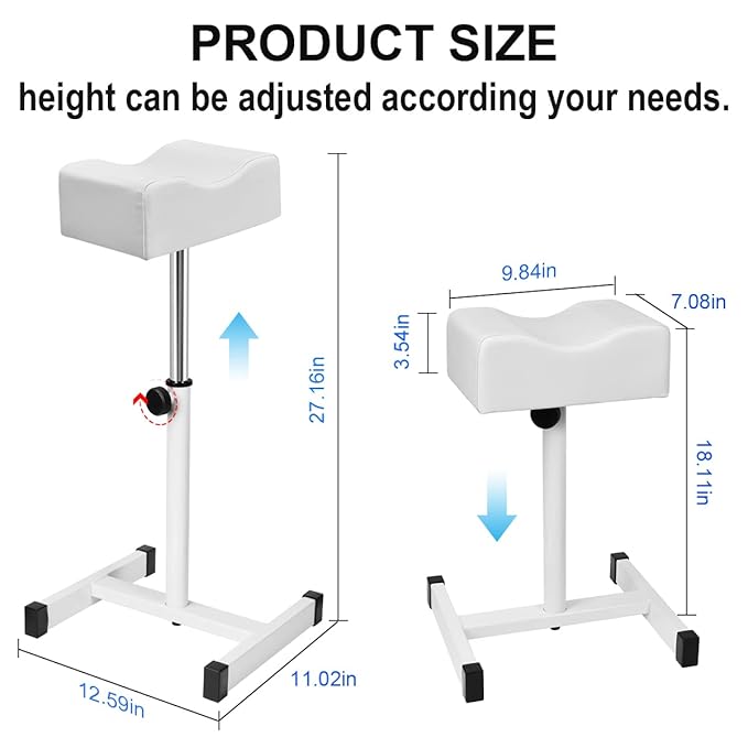 Adjustable Height Pedicure Stool with Soft Cushion, Non-Slip Footrest for Salon Spa Beauty, White