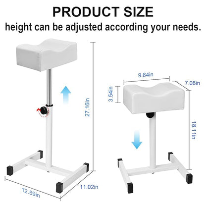 Adjustable Height Pedicure Stool with Soft Cushion, Non-Slip Footrest for Salon Spa Beauty, White