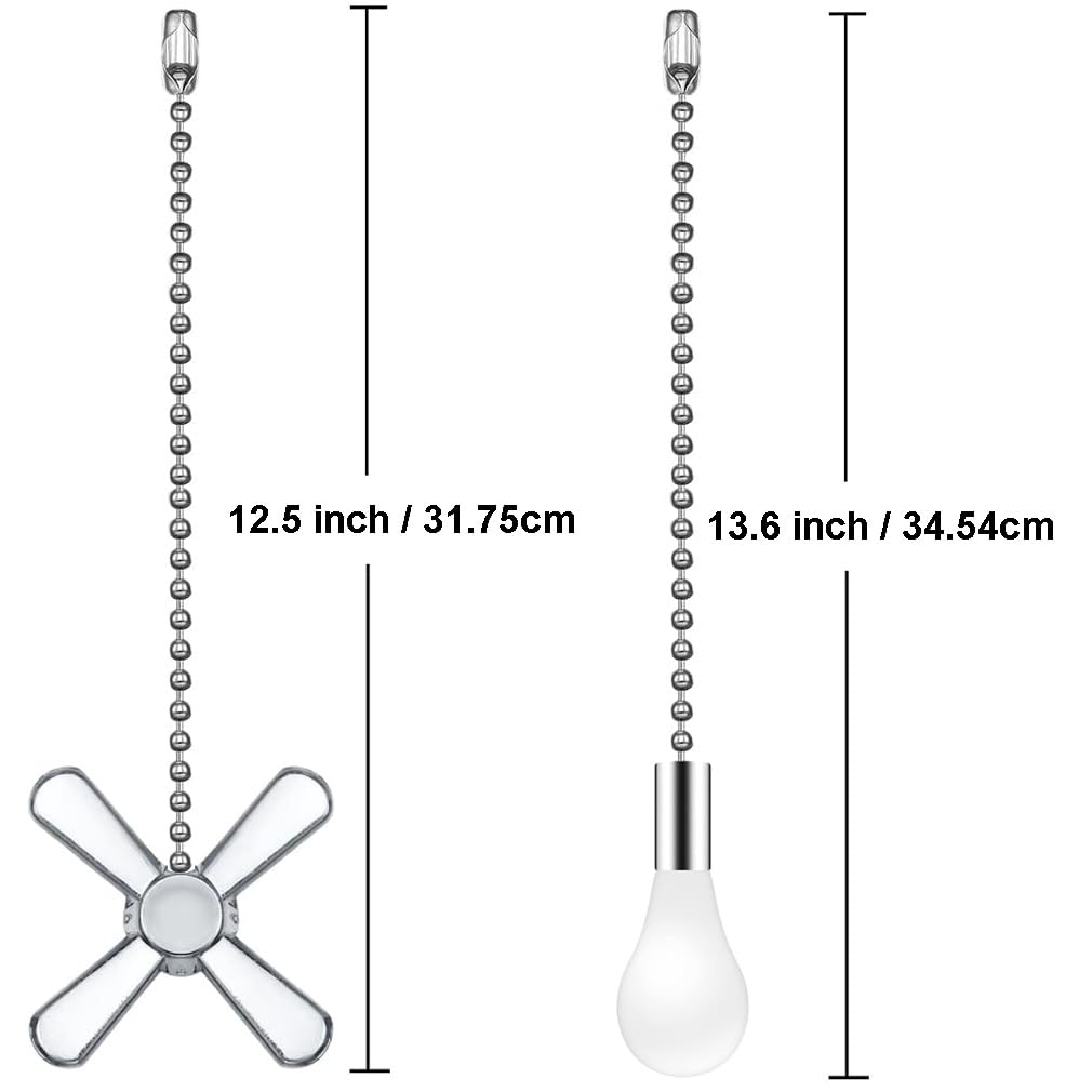 Vinaco Silver Ceiling Fan Pull Chain Set, Decorative Fan Pull Chain Extension With Pendant, 13.6 Inches Pull Chains For Fan And