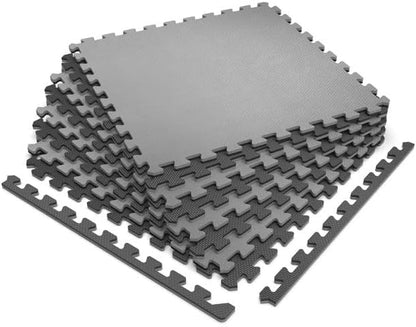Norsk Multi-Purpose Reversible Floor Mats - EVA Interlocking Foam Tiles (Gray/Black 36 Tiles - 144 sq. Ft. 1/2" Thick)